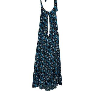 Baby Phat Blue & Brown Retro Print Halter Maxi Dress L/G